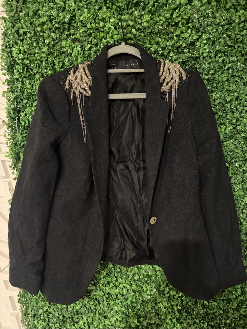 Zara Black Blazer with Metallic Beaded Shoulder Details